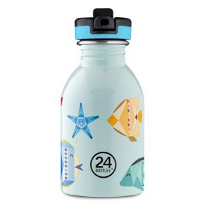 24Bottles Kids Bottle Gourde pour enfants, école primaire et maternelle, 250 ml, bouteille avec bouchon, 100 % hermétique, en acier inoxydable, design italien (24Bottles, neuf)