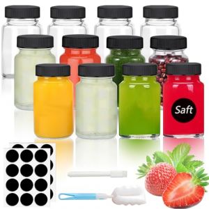 Rliocvhe 12 Pièces Petite Bouteille Shot de jus en verre de 60 ml, Petite Fiole en verre avec bouchon, Mini Bouteille en verre, Pour Jus de Fruits, Jus de Gingembre, Confitures, Sauces Salades (Yiyang Top, neuf)