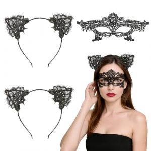 KOQAIIZ Masque Bal Masque Femme, Masque V&eacute;nitien Femme, avec 2 Serre-t&ecirc;te d&rsquo;Oreilles de Chat, Masque pour Halloween Costume F&ecirc;te Nightclub Masque Facial (qinhuangdaozoubingyingshangmaoyouxiangongsi, neuf)