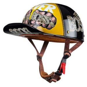 Moto Casquette De Baseball Demi-Casques De Moto Scooter Cyclomoteur Casques À Face Ouverte Hommes Et Femmes Casque Mobylette Moto Bols ECE Homologué Vintage Casque Jet 3,L:58-60CM (LvQiuLian, neuf)