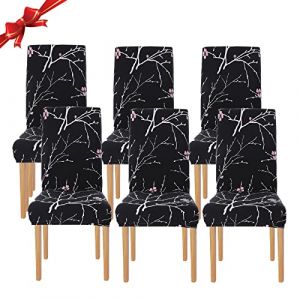 Jaotto Housse de Chaise Salle à Manger Extensible 6 Pièces,Housse de Chaise Universelle Lavables,Couverture de Chaise Facile à Nettoyer pour Décor Salle à Manger Hôtel Restaurant（Fleur Noir,par 6 (Jaotto, neuf)
