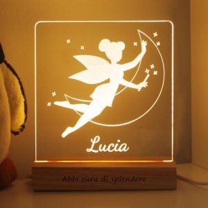 LASERÒ Veilleuse Bébé Personnalisée avec Prénom - Lampe LED en Plexiglas Gravé au Laser avec Socle en Bois – Lampe de Chevet Enfant – Cadeau Naissance Fille, Garcon (LAC S.R.L., neuf)