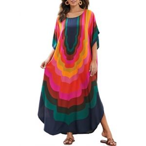 Bsubseach Caftan Cover Ups pour Maillots De Bain Femme Grande Taille Caftan Robe Maillot De Bain Cover Up Loungewear G&eacute;Om&eacute;Trie Color&eacute;E (Bsubseach-EU, neuf)