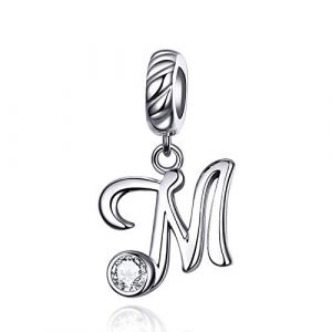 LaMenars Charme Breloque Lettre de l'alphabet Argent Sterling 925 Femmes Charms et Pendentif avec 5A Zircone Compatible pour Europ&eacute;en Bracelets Collier (Lettre M) (LaMenars, neuf)