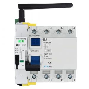 Interrupteur Différentiel Triphasé 30mA Type A & AC 63A 42kW - Réarmement Automatique - Fonctionnement Manuel et Programmation ON/OFF Heure/Jour via App Tuya Wi-Fi - Certifié RCCB EN 61008-1 (Smart - Home, neuf)