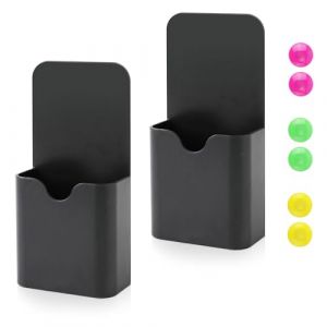 NQEUEPN Lot de 2 Rangement Crayon Mural, Pot Crayon Aimanté Porte Marqueur avec 6 Perles Magnétiques pour Casier Tableau Blanc Réfrigérateur École Maison Fournitures de Bureau (Noir) (Jenniy, neuf)