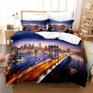 ZZTBQ New York Pont De Brooklyn Housse de Couette pour Chambre d'enfant 1 Personne 90x190/65x65 (2 Piece) Lit Enfant Ville Paysage Parure de lit pour Lit Enfant (ZZTBQ, neuf)