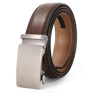 Nelbons Ceinture &agrave; cliquet en cuir pour homme avec boucle coulissante, bordure pour s'adapter &agrave; une largeur de 3,5 cm, Marron 022, 44W (GTS-FR, neuf)