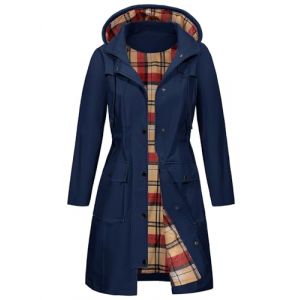 Tuopuda Parka Imperméable Femme Longue Coupe Vent avec Capuche Veste de Pluie Printemps Automne Manteau mi Saison Vêtements d'Extérieur Zippé pour Camping Randonnée Pêche Sport, Marine, XL (GHF-Direct, neuf)