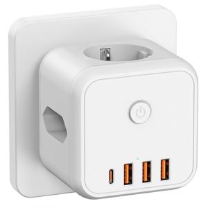 Cube multiprise sans c&acirc;ble, multiprise avec 4 USB, 3 Prises multiprise avec Interrupteur, 7 en 1 USB C Cube Prise multiprise, Adaptateur de Prise pour Bureau, Maison, Blanc (KingStone Sport, neuf)
