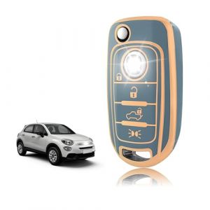 TOOMUME Coque Clé TPU, Etui Clé Étui Clé Adapté pour Fiat 500X 500L 500 Tipo Egea Toro Cronos Mirror Lounge Punto Jeep Renegade Dodge Neon, Couvre Clef Cache Cle Voiture Telécommande - Flip Key (TOOMUME, neuf)