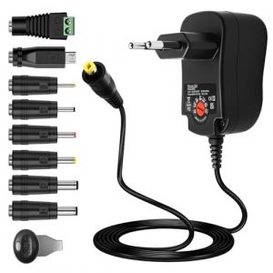 12W Adaptateur Secteur Universel AC/DC 3V 4.5V 5V 6V 7.5V 9V 12V avec 8 Connecteurs DC Transformateur d’Alimentation Multi-Tension pour Lumineuse Routeur TV Box Caméra Tablette 1000mA Max (LINYANYANG, neuf)