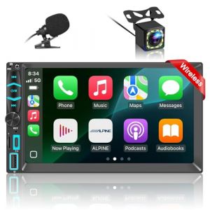 Autoradio 2 DIN Bluetooth Autoradio Car Play Voiture avec sans Fil carplay & Android Auto, 7 Pouces HD &Eacute;cran Tactile, AM FM RDS Radio/Charge/Microphone/USB/Type C/Commande Vocale/Cam&eacute;ra de recul (O&Uuml; Anzelaestih, neuf)