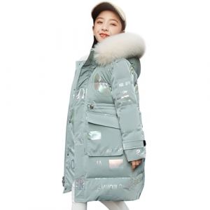 Tilozs Fille Manteau Enfant Doudoune mi Longue Veste à Capuche Fourrure Amovible Epais Blouson Matelassé Chaud Parka Vêtement d'Hiver, Vert, 13-14 ans (Zyolla, neuf)