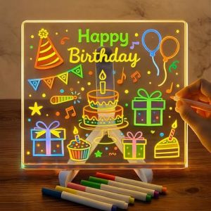 Tableau Lumineuse Message LED, Tableau en Acrylique avec 7 Couleurs Stylo, Avec Support R&eacute;glable, D'&eacute;criture LED Lumineux Transparent, Essuyable, Bloc-Notes, M&eacute;mo,20 cm (ZHUODA, neuf)