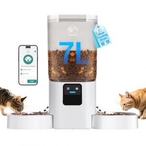 Frienhund Distributeur Croquettes Chat Automatique Double avec Alimentation Lente: 7L Gamelle Chat Automatique pour 2 Bols, WiFi 5G Distributeur Croquette Chien avec Alexa, Détachable (JimJi, neuf)
