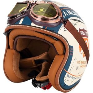Générique Retro Casque Demi Jet, Casque Jet Vintage, Casque Moto Scooter, Casque Bol Homologué ECE Casque De Protection for Hommes Et Femmes, Casque De Cyclomoteur avec Lunettes (天津顶满跨境电子商务有限公司, neuf)