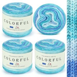 Aeelike 400g Laine Crochet, 245m Super L&eacute;ger Gradient Pelote de Laine, Laine &agrave; Tricoter Multicolore Super Doux pour Couverture B&eacute;b&eacute; Pulls &Eacute;charpe Chapeaux, Ombr&eacute; Laine Coton Bleu Vert (EuErYang, neuf)