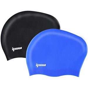 ipow 2Pcs Bonnet de Bain Femme Extensible/Bonnet Piscine Femme Cheveux Long/Bonnet de Douche en Silicone Etanche pour Femmes/Hommes/Adultes Unisexe pour Piscine Aquagym Plongée Nageurs (TechAIBO, neuf)