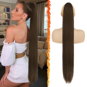 BARSDAR Longue Raides Queue de Cheval Extension - 86cm Brun Queue de Cheval Extension de Cheveux avec Cordon Synthétique Clip en Queue de Cheval Postiche pour Femmes - Châtaigne & Chocolat Brun (BARSDAREU, neuf)