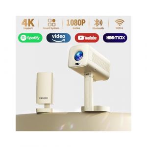 [App int&eacute;gr&eacute;e] Vid&eacute;oprojecteur 2026 avec Supporte 4K 1080P Projecteur Video Auto Focus & Keystone Correction 180&deg; Rotation avec WiFi 6 et Bluetooth 5.4 Mini projecteur, avec HDMI/TV Stick/USB/ - Beige (MENIOO store, neuf)