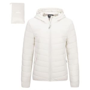 Outdoor Ventures Veste matelass&eacute;e l&eacute;g&egrave;re et pliable pour femme - Veste d'hiver chaude avec capuche - Doubl&eacute;e avec poches - Pour les loisirs, la randonn&eacute;e, les voyages, Ivoire, XXL (EU-Outdoor Ventures, neuf)