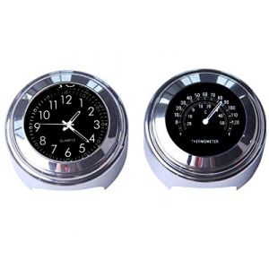 Riloer 2pcs 7/8 pouces horloge de guidon de moto et thermom&egrave;tre horloge num&eacute;rique &eacute;tanche universelle (noir) (LanCo2020, neuf)