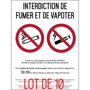 Autocollant vinyl - Interdiction interdit de fumer et vapoter - L.148 x H.210 mm - UTTSCHEID - 10 (Uttscheid, neuf)