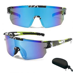 ZUMLLOMA Lunette de Cyclisme, Lunettes de Soleil de Sport Pour Homme Femme, Lunette de Velo Cyclisme UV-400, Lunette de VTT, pour V&eacute;lo, Course, Conduite, P&ecirc;che, Golf, Conduite (noir/bleu) (ZHISHENGSM, neuf)