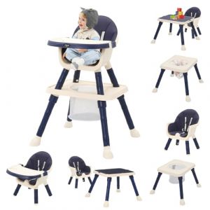 Chaise Haute B&eacute;b&eacute; Evolutive 7 en 1 avec Table &agrave; Manger, Repose-Pieds, Panier, Ceinture et Double Plateau D&eacute;tachable, Chaise Haute Confort pour B&eacute;b&eacute; de 6 Mois &agrave; 6 Ans (Bleu) (Toys Beichen, neuf)