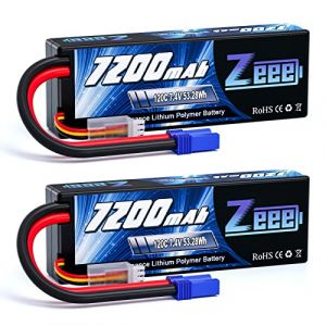Zeee 2S Lipo 7200mAh 7,4V 120C avec Prise EC5 Hardcase Batterie RC pour Voitures RC, camions, véhicules RC, Truggy, Buggy, Tank, hélicoptère, Avion, modèles de Course (2pcs) (ZEEE POWER, neuf)
