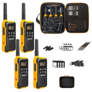 DC DECROSS 93 Talkie Walkie Longue Portée, Toki Walki Professionnelle jusqu'à 10 km, PMR, 16 canaux, VOX, Lampe de Poche, IP67 résistant aux intempéries, Mains Libres, écouteurs, Rechargeable (4pcs) (⭐ ⭐ ⭐ ⭐ ⭐ ATD Baltics, neuf)