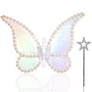 Ailes de F&eacute;e Adulte Aile de Fee Femme Enfant Ailes Papillon Ailes Deguisement Fairy Wings Adult Winx avec Baguette Magique et Bandouli&egrave;re &Eacute;lastique Ailes de Fees D&eacute;guisement pour Adultes (BINYI, neuf)