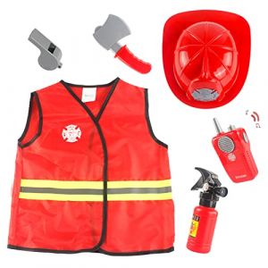 Déguisement de Pompier pour Enfant avec Chapeau et Accessoires, Costume Cosplay pour Fête École Maison, Jeu de Rôle 3 à 7 Ans (applyvt, neuf)