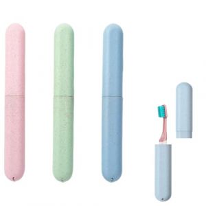 WeddHuis 3 Pièces Étui Brosse à Dents Portable Boîte à Brosse à Dents Écologique Boîte de Voyage pour Famille (Vert Bleu Rose) (UAB LIDMIBI LT, neuf)