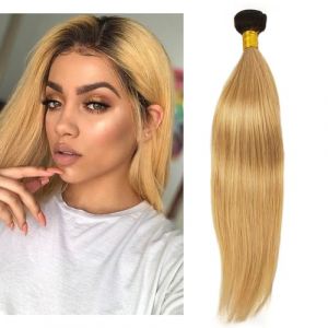 Larafona Hair Tissage Naturel Humain Cheveux Ombre Blond T1B/27# Bresilien M&egrave;ches Lisse 100% Remy Hair Extensions 100g/pc 24inch/60cm (Larafona Hair Extensions and Wigs, neuf)