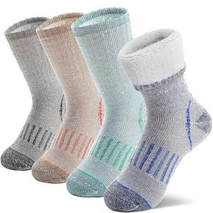 MOSEY KOSY 4 Paires Enfants Laine M&eacute;rinos Chaussettes Randonn&eacute;e Gar&ccedil;ons Filles ToutPetits Thermique Hiver Chaudes Bottes &Eacute;paisses Rembourr&eacute;es Snowboard Chaussettes(Orange/Vert/Bleu,34-38) (Kountant, neuf)