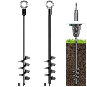 Benelabel Ancrages de Sol, 47cm Piquet Ancrage Piquet de Trampoline &agrave; Visser 2pcs Pointes Temp&ecirc;Te M&eacute;Tal pour Balan&ccedil;Oire/Camping/Abri/Chien/Abri Jardin avec Anneau Fixe Sac Rangement, Noir (besthouse, neuf)