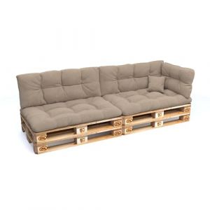 POKAR Set de 6 Coussins Matelassé pour Palettes Euro: 2X Assise 120x80cm + 2X Dossier 120x40cm + 1x Dossier 60x40cm + 1x Coussin 40x40cm, Canapé de Jardin, sans Palette, Beige (EURAKOP-FR, neuf)