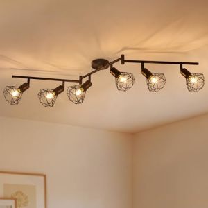 Gr4tec Plafonnier 6 Spots Orientable, Luminaire Plafonnier Industriel Noir, Barre de Spot E14, Rampe Spots et Rails de Spot de Plafond pour Cuisine Salon Chambre Couloir, Sans Ampoule (YangjuTian, neuf)