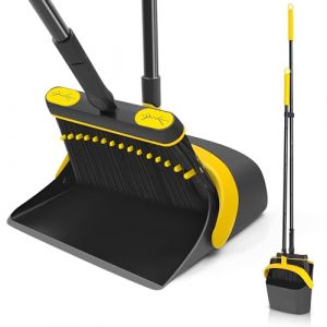 JEHONN Pelle et Balayette Long Manche 138 cm pour Sol Dur, Rotatif à 180 Degrés de Balai Ensemble pour Le Balayage Extérieur, Jardin, Hall, Intérieur (Noir et Jaune) (JEHONN-FR, neuf)