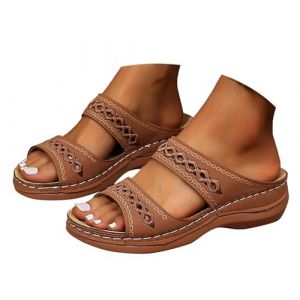 Sandales Femme &eacute;t&eacute; Confortable Compens&eacute;es Plateforme Orthop&eacute;dique Sandales avec Support Pantoufles en Cuir Mode Tongs Sandales de Marche &Agrave; Bout Ouvert Flip Flops (Zoydin, neuf)