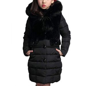 Nemopter Hiver Doudoune Fille Princesse Manteau d'hiver Automne mi Long Epaisse Parka à Capuche Fourrure,12-13 ans,Noir (Nemopter, neuf)