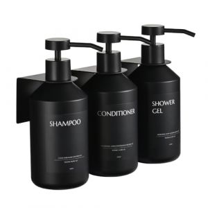 Janxin 3 Pi&egrave;ces Distributeur Savon Mural, Distributeur Savon Mural Noir, Distributeur Shampoing et Gel Douche, pour Cuisine Et Salle De Bain(Bouteille Noire + t&ecirc;te Noire) (Janxin, neuf)