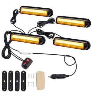 COLFULINE 4X Feux de Pénétration COB 13CM 40W 12/24V Etanche IP65, Avertissement Stroboscopique d’Urgent Orange sur Prise Allume-Cigare 18 Modes Flash pour Véhicules d'Intervention Prioritaire CE ROHS (COLFULINE-FR, neuf)