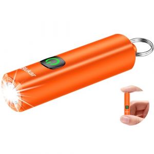 Blukar EDC Lampe Torche LED Rechargeable, 360L Mini Lampe de Poche Porte-cl&eacute; LED Puissante, 3 Modes, Fonction M&eacute;moire, &Eacute;tanche, Compact & Portable Petit Torche pour Ext&eacute;rieur/Urgence/Camping,Orange (Flying-Store, neuf)
