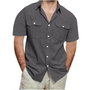 Chemise en Lin Homme Manches Longues Été Coton Chemises Henley Shirt de Couleur Unie Leger Respirant Casual de Plage Chemise en Lin Marron Foncé avec Manches Longues Col Mao Homme Respirant Haut Tops (⭐⭐⭐⭐⭐AEGJEGVD⭐⭐⭐⭐⭐, neuf)
