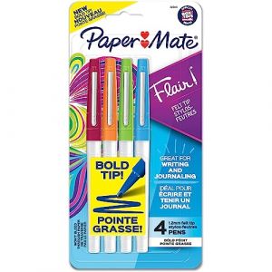 Paper Mate Flair Lot de 4 feutres &agrave; pointe &eacute;paisse (1,2 mm) Couleurs assorties (BigWhiteRabbit, neuf)