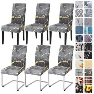 Alishomtll Lot de 4/6 housses de chaise extensibles pour chaise basculante - Housses de chaise élastiques - Amovibles et lavables - Protection pour cuisine, restaurant, hôtel, banquet (marbre, 6 (Yingchengda Direct Store, neuf)