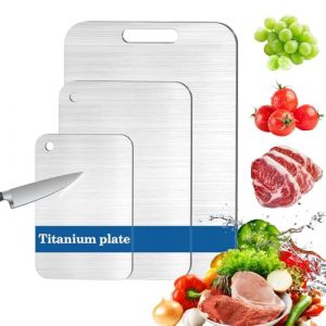 Planche a Decouper en Titane, 3 Pcs Planche a Decouper Inox, Planche Titane Cuisine, Yamato Planche &agrave; D&eacute;couper, Conseil de coupe en titane pour la viande, le pain, les l&eacute;gumes et (C) (BILLIE THOMSON, neuf)